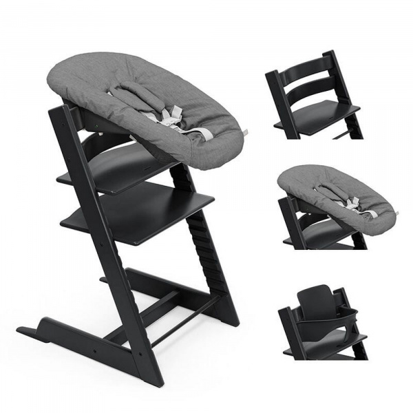 Pack chaise haute tripp trapp avec son newborn set et son baby set black Stokke