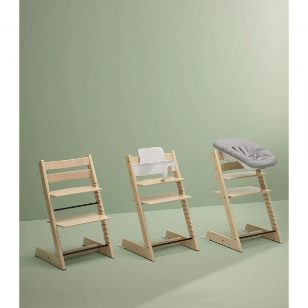 Pack complet chaise haute tripp trapp naturel + newborn set + tablette (harnais et baby set offert) Stokke