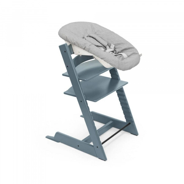Pack chaise haute tripp trapp hêtre fjord blue + newborn gris Stokke