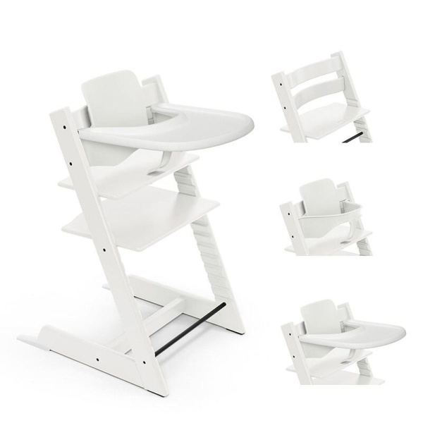 Pack chaise haute tripp trapp avec son baby set et sa tablette blanc Stokke