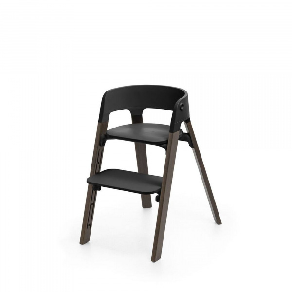 Chaise haute steps complète avec baby set et plateau noir / warm brown Stokke