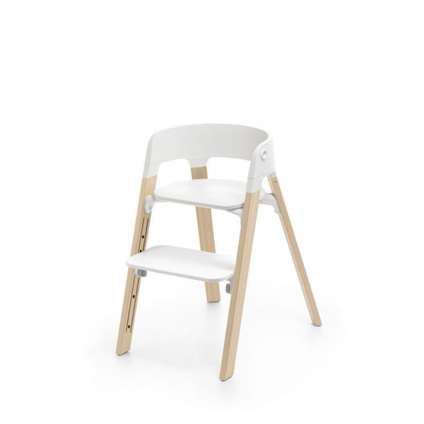 Chaise haute steps complète avec baby set et plateau blanc / natural Stokke
