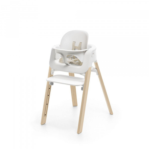 Chaise haute steps complète avec baby set et plateau blanc / natural Stokke