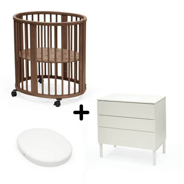 Chambre duo berceau sleepi + commode sleepi + matelas - warm brown Stokke