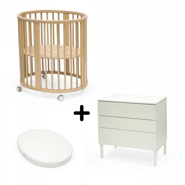 Chambre duo berceau sleepi + commode sleepi + matelas - natural Stokke