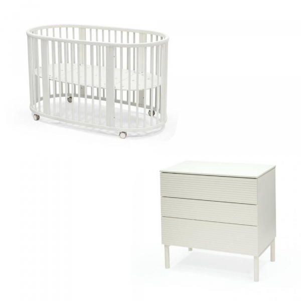 Chambre duo lit sleepi blanc + commode sleepi blanc Stokke