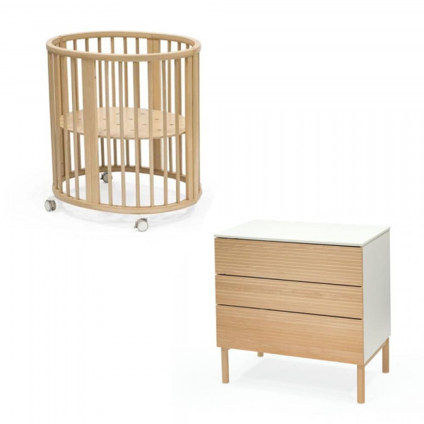 Chambre duo berceau sleepi naturel + commode sleepi naturel Stokke