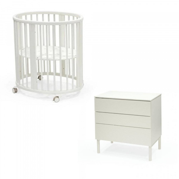 Chambre duo berceau sleepi blanc + commode sleepi blanc Stokke