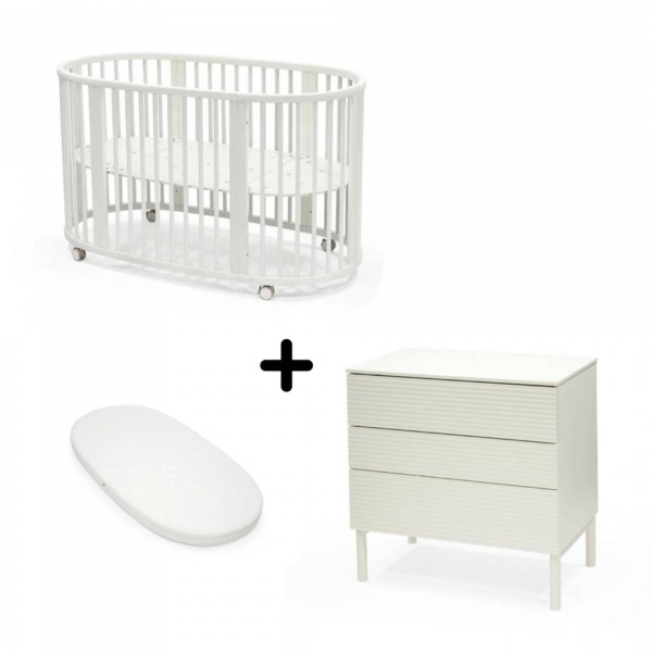 Chambre duo lit sleepi + commode sleepi + matelas - white Stokke
