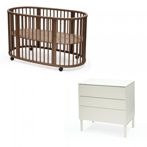 Chambre duo lit sleepi warm brown + commode sleepi white Stokke