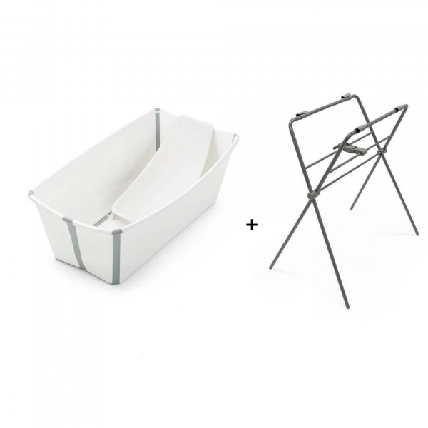 Pack complet baignoire flexi bath blanche + support + transat nouveau-né Stokke