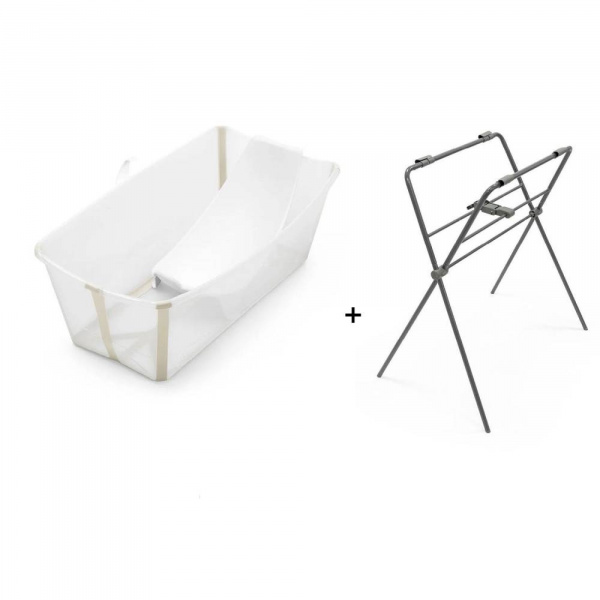 Pack complet baignoire flexi bath sandy beige + support + transat nouveau-né Stokke