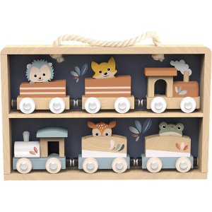 Coffret de train en bois avec animaux et boîte de rangement Speedy monkey