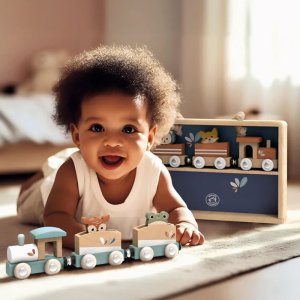 Coffret de train en bois avec animaux et boîte de rangement Speedy monkey