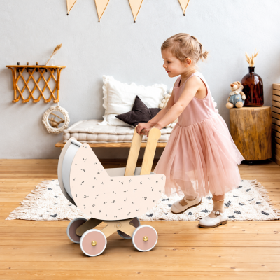 Poussette/landau pour poupée en bois avec literie