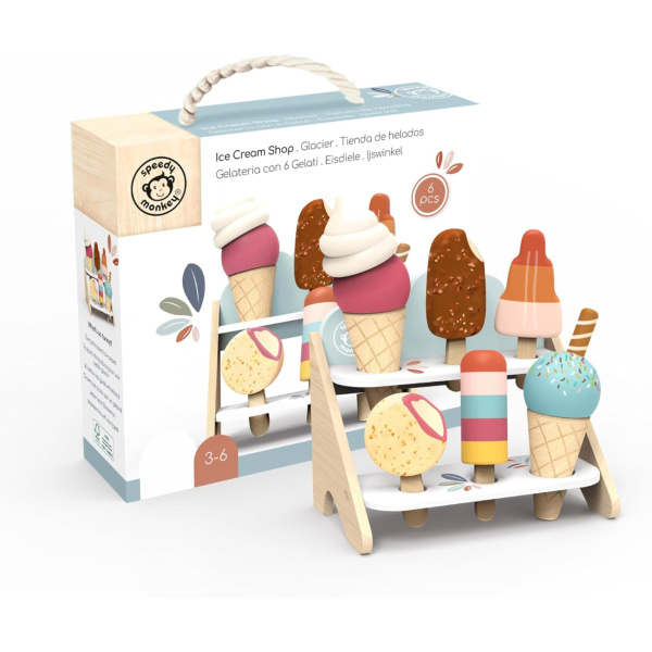 Marchande de glaces en bois avec 6 glaces Speedy monkey