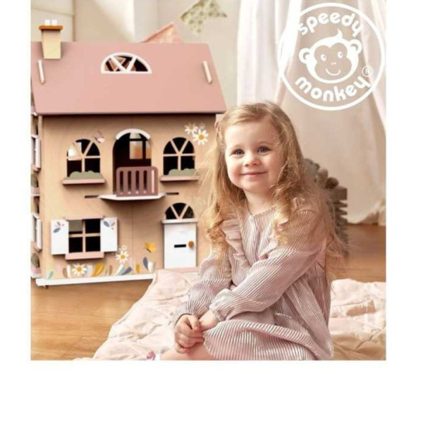 Maison de poupées en bois fleurs avec mobilier Speedy monkey