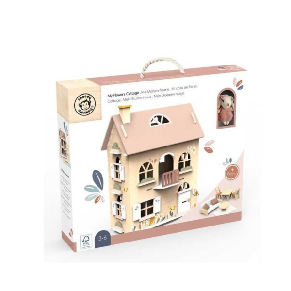 Maison de poupées en bois fleurs avec mobilier Speedy monkey