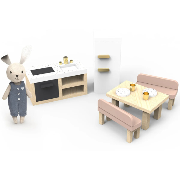 Cuisine en bois pour maison de poupées avec personnage Speedy monkey