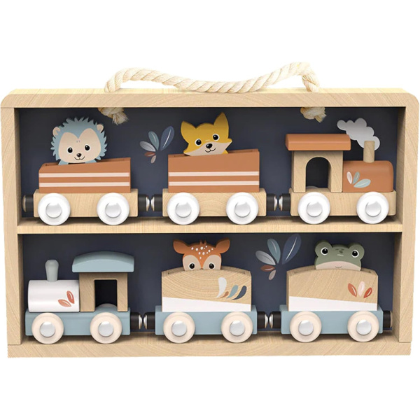Coffret de train en bois avec animaux et boîte de rangement Speedy monkey