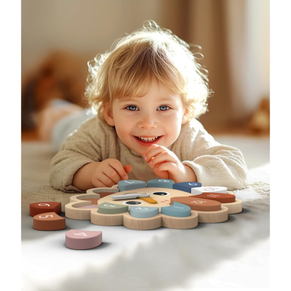 Horloge éducative en bois hérisson avec 12 formes à encastrer Speedy monkey