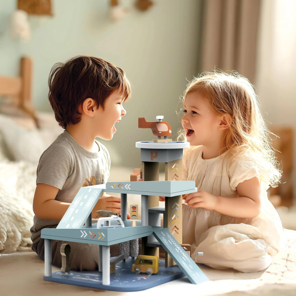 Garage en bois avec ascenseur, 3 voitures et hélicoptère Speedy monkey