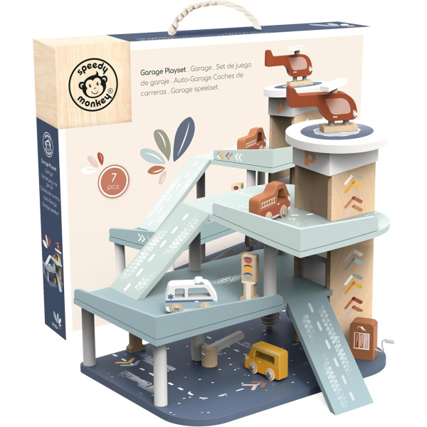 Garage en bois avec ascenseur, 3 voitures et hélicoptère Speedy monkey