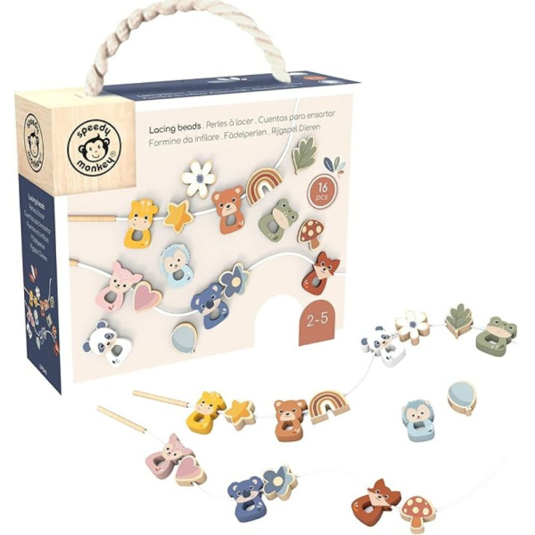 Perles à enfiler en bois 16 pièces dès 2 ans Speedy monkey