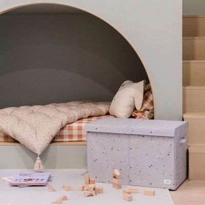 Coffre à jouets terrazzo gris clair