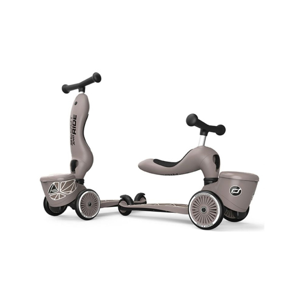Porteur trottinette 2 en 1 avec coffre highwaykick 1 lifestyle brown lines Scoot and ride