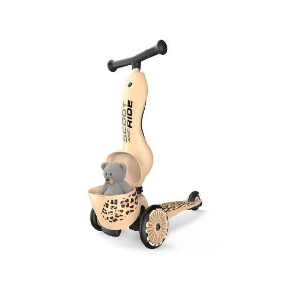 Porteur trottinette 2 en 1 avec coffre highwaykick 1 lifestyle léopard Scoot and ride