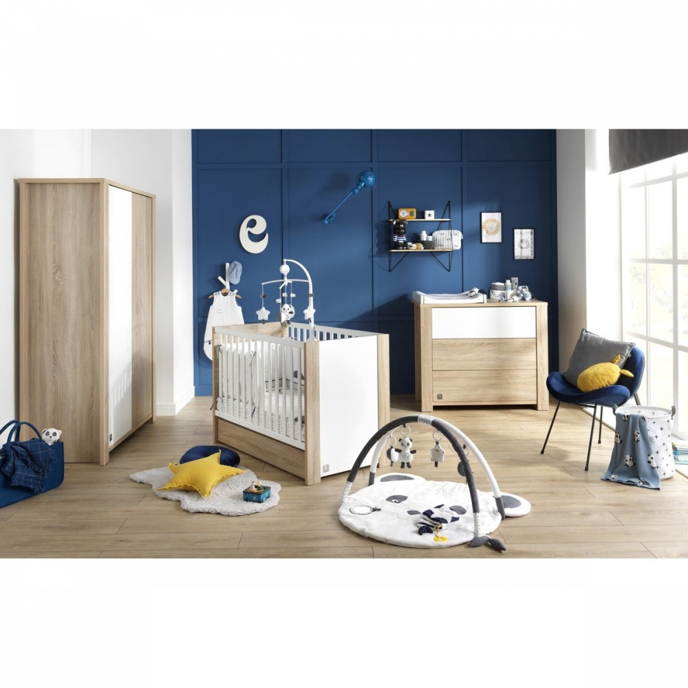 Chambre bébé trio lit bébé 60x120 + commode+armoire nova blanc lin de  Sauthon meubles sur allobébé