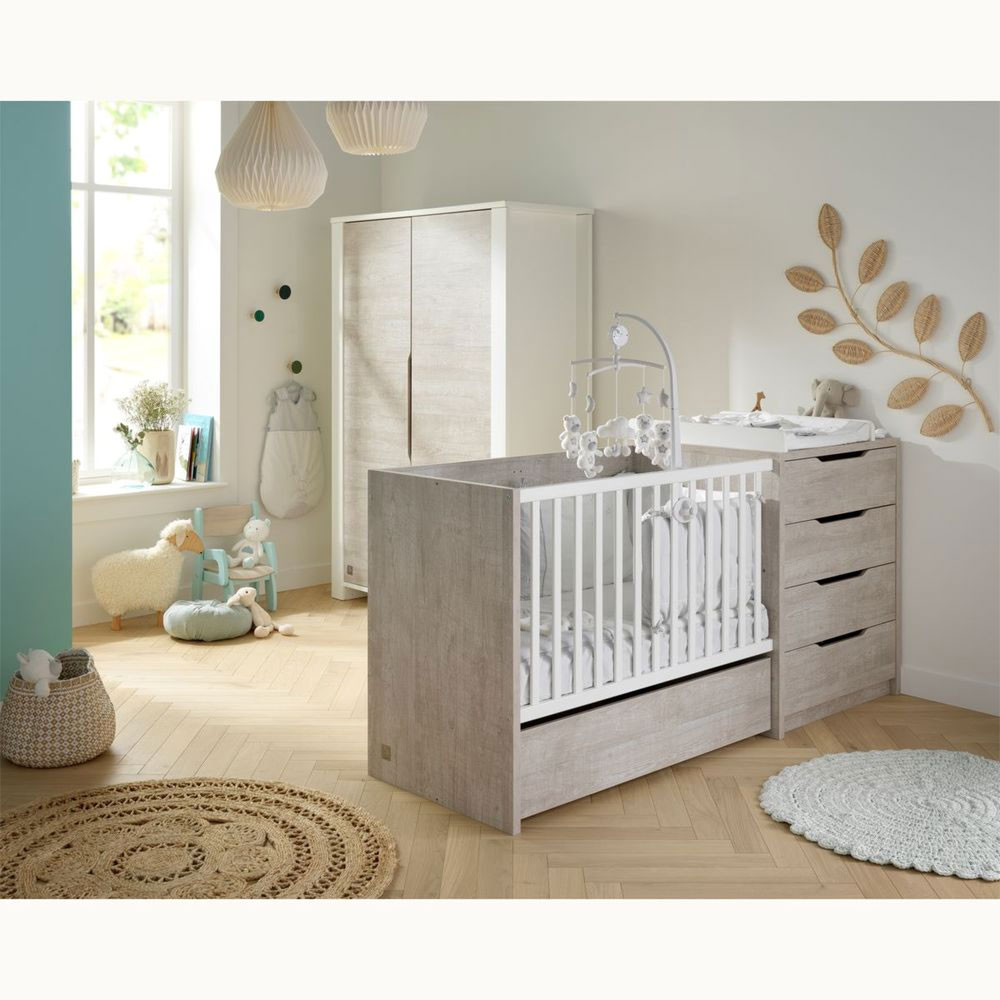 Chambre duo lit combiné évolutif + armoire loft bois de Sauthon meubles sur  allobébé