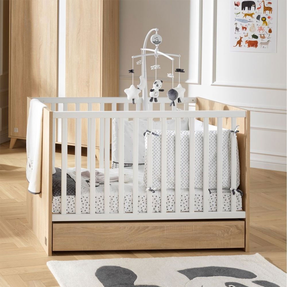 Chambre bébé trio lit bébé 60x120 + commode+armoire nova blanc lin de  Sauthon meubles sur allobébé