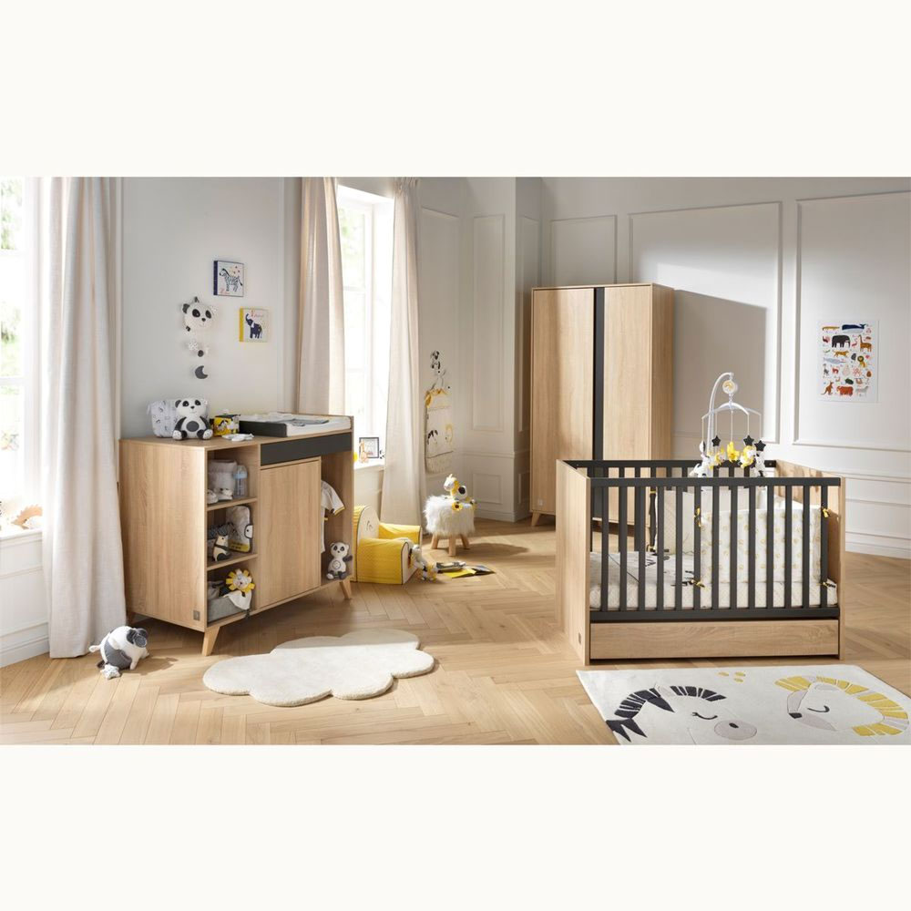 Chambre bébé trio lit bébé 60x120 + commode+armoire nova gris volcan de  Sauthon meubles sur allobébé