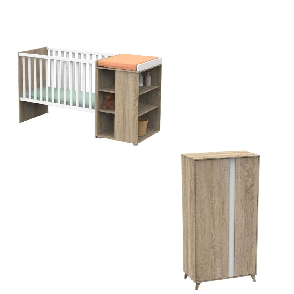 Chambre duo lit combiné évolutif + armoire loft bois de Sauthon meubles sur  allobébé