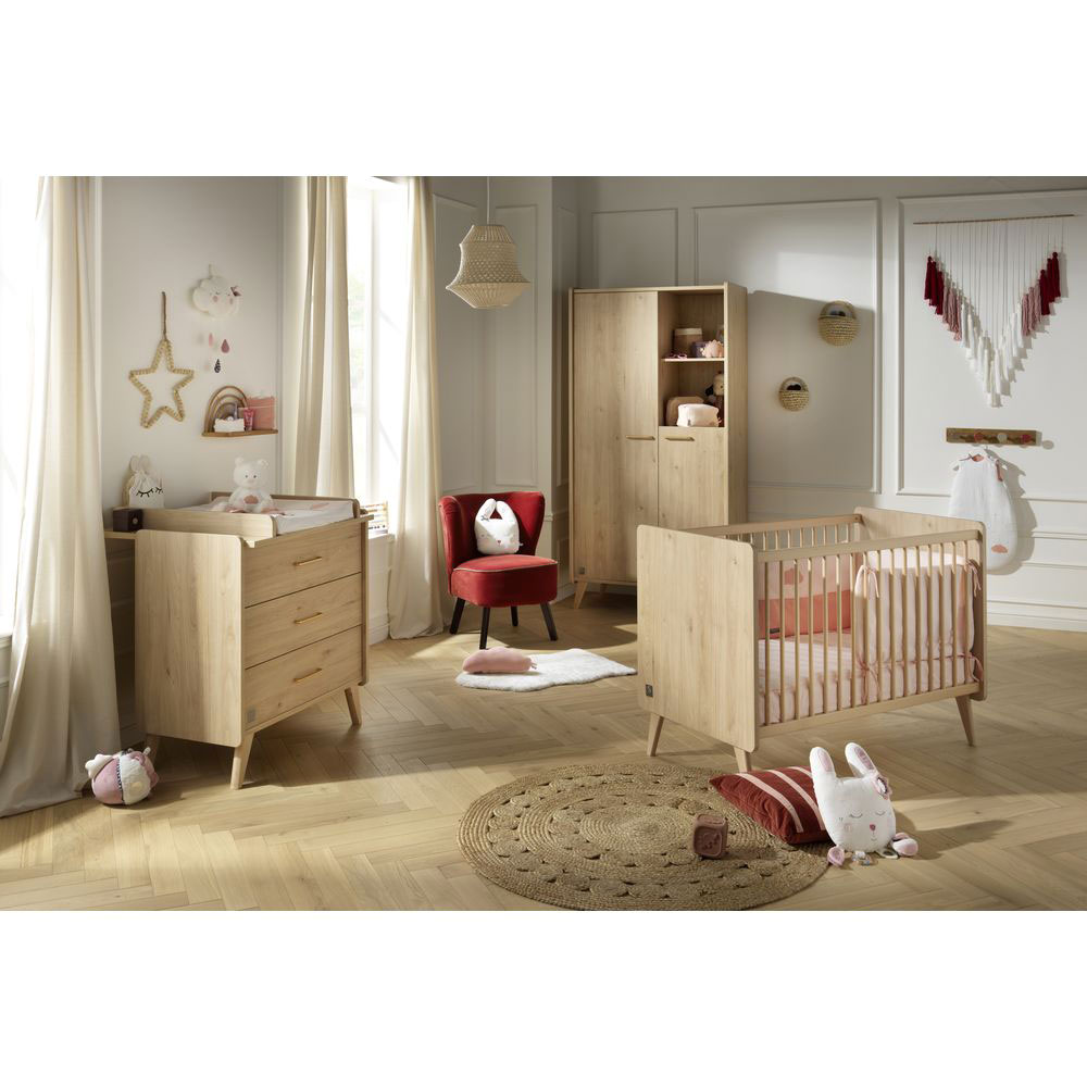 Chambre bébé : Trio - lit bébé 60x120 commode armoire naturel TRIO -  VINTAGE
