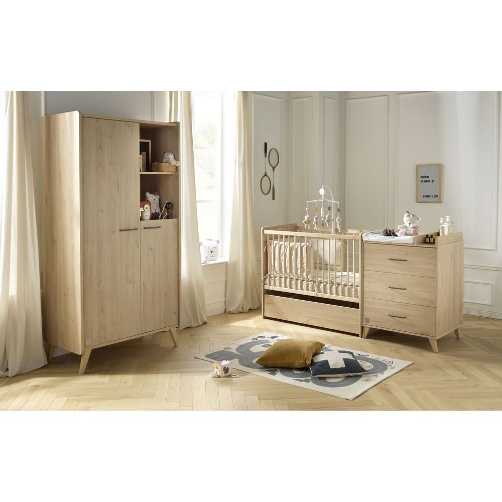 Chambre bébé bois gris complète lit évolutif commode armoire