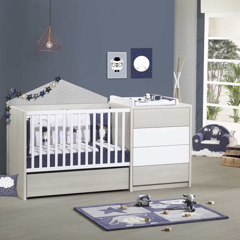 Lit chambre transformable 60x120cm opale frêne sablé sans