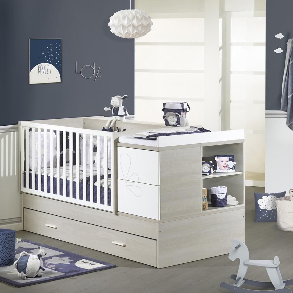 Lit chambre transformable 70x140cm opale frêne sablé avec