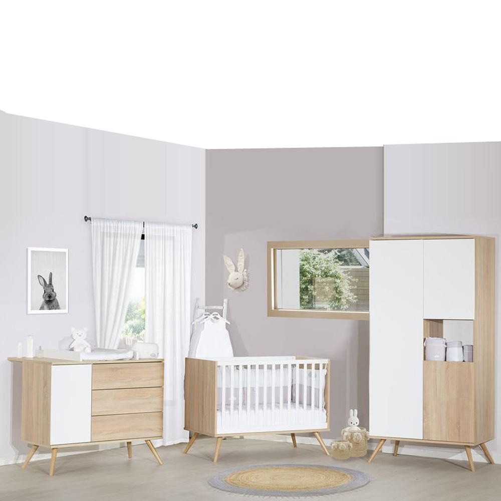 Chambre Bebe Trio Lit 60x1 Commode Armoire Seventies Blanc Et Bois De Sauthon Meubles Sur Allobebe