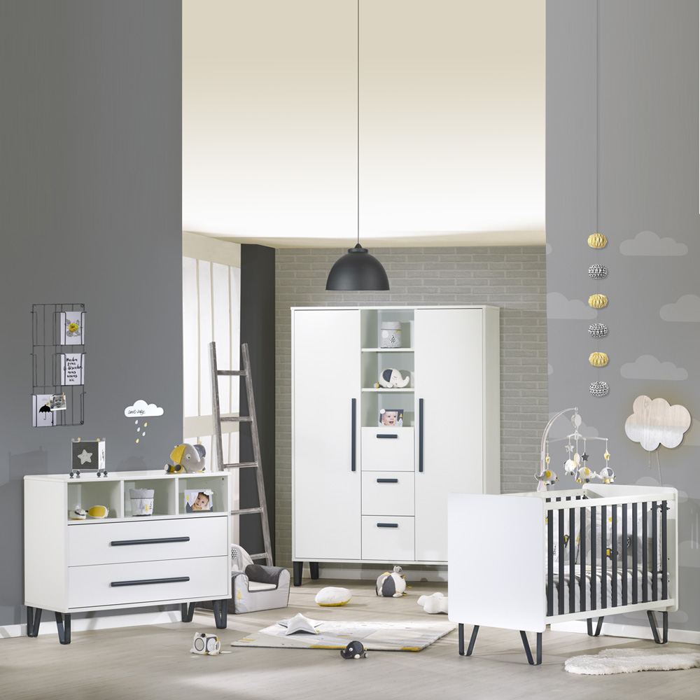 Chambre bébé trio lit + commode + armoire graphite de Sauthon meubles