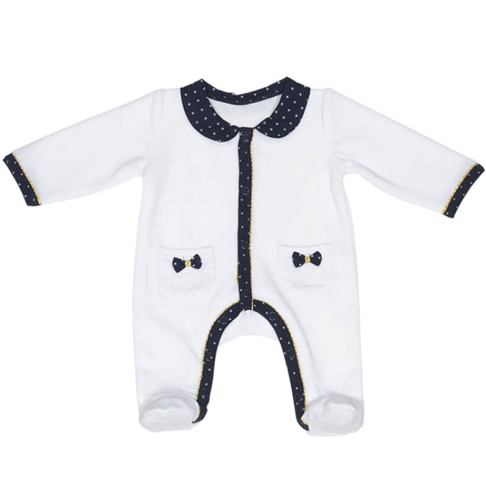 Pyjama Bebe Velours Blanc Noeuds Hello Naissance De Sauthon Baby Deco Sur Allobebe