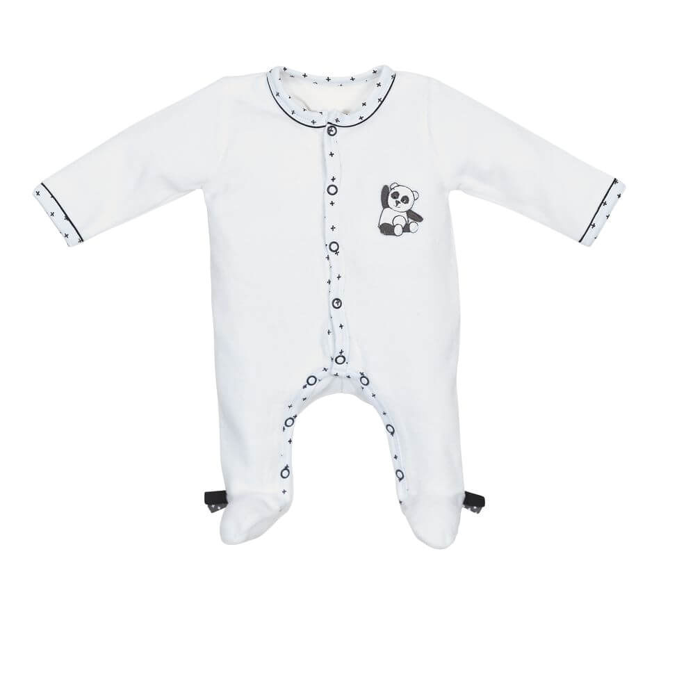 Pyjama bébé velours blanc 1 mois ouverture devant panda chao chao