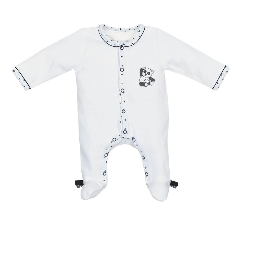 Pyjama bébé velours blanc 3 mois ouverture devant panda chao chao de  Sauthon baby deco sur allobébé