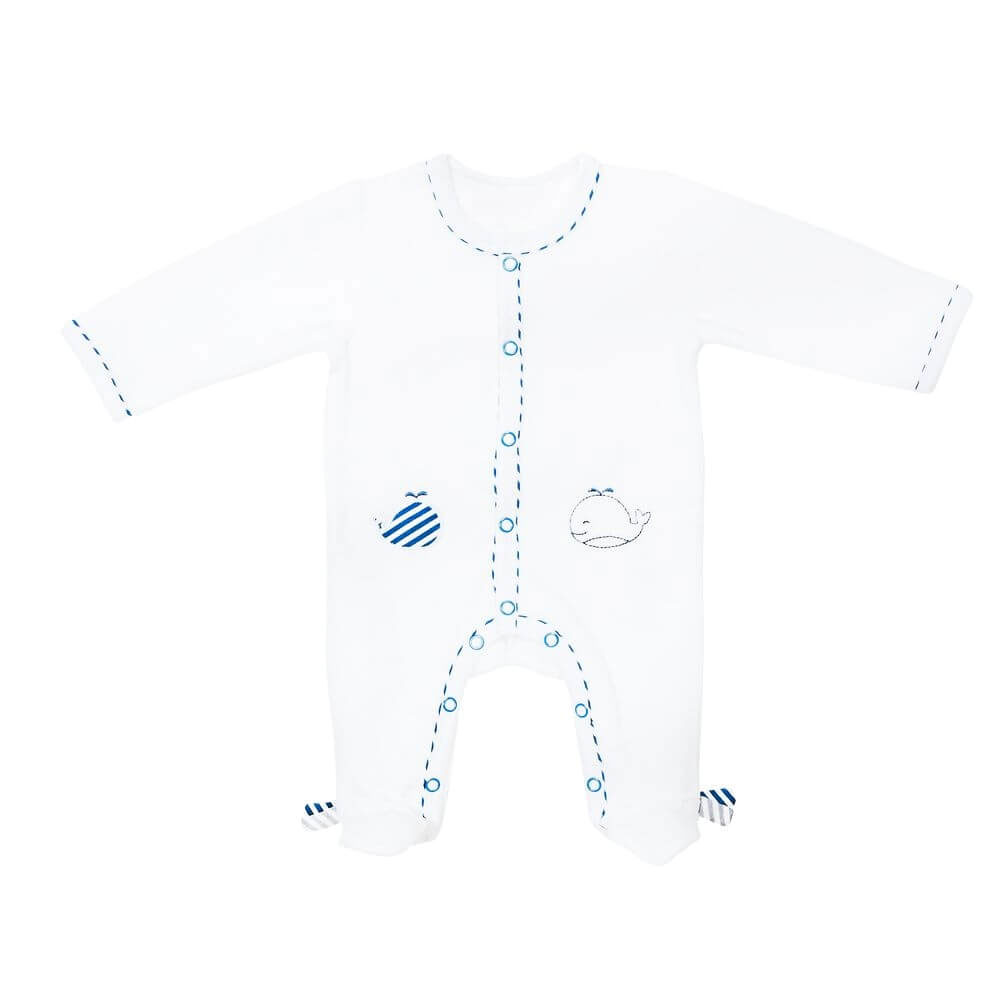 Pyjama bébé velours blanc blue baleine naissance ouverture devant de  Sauthon baby deco sur allobébé