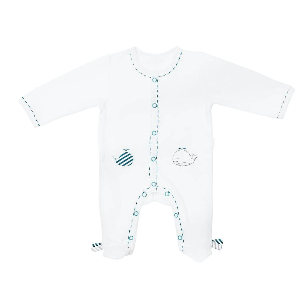 Pyjama bébé velours blanc 1 mois ouverture devant blue baleine de