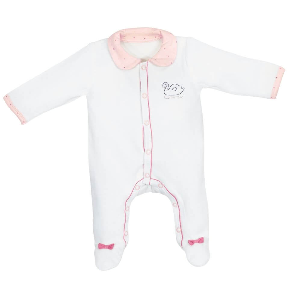 Pyjama bébé velours blanc 3 mois avec col baby swan de Sauthon