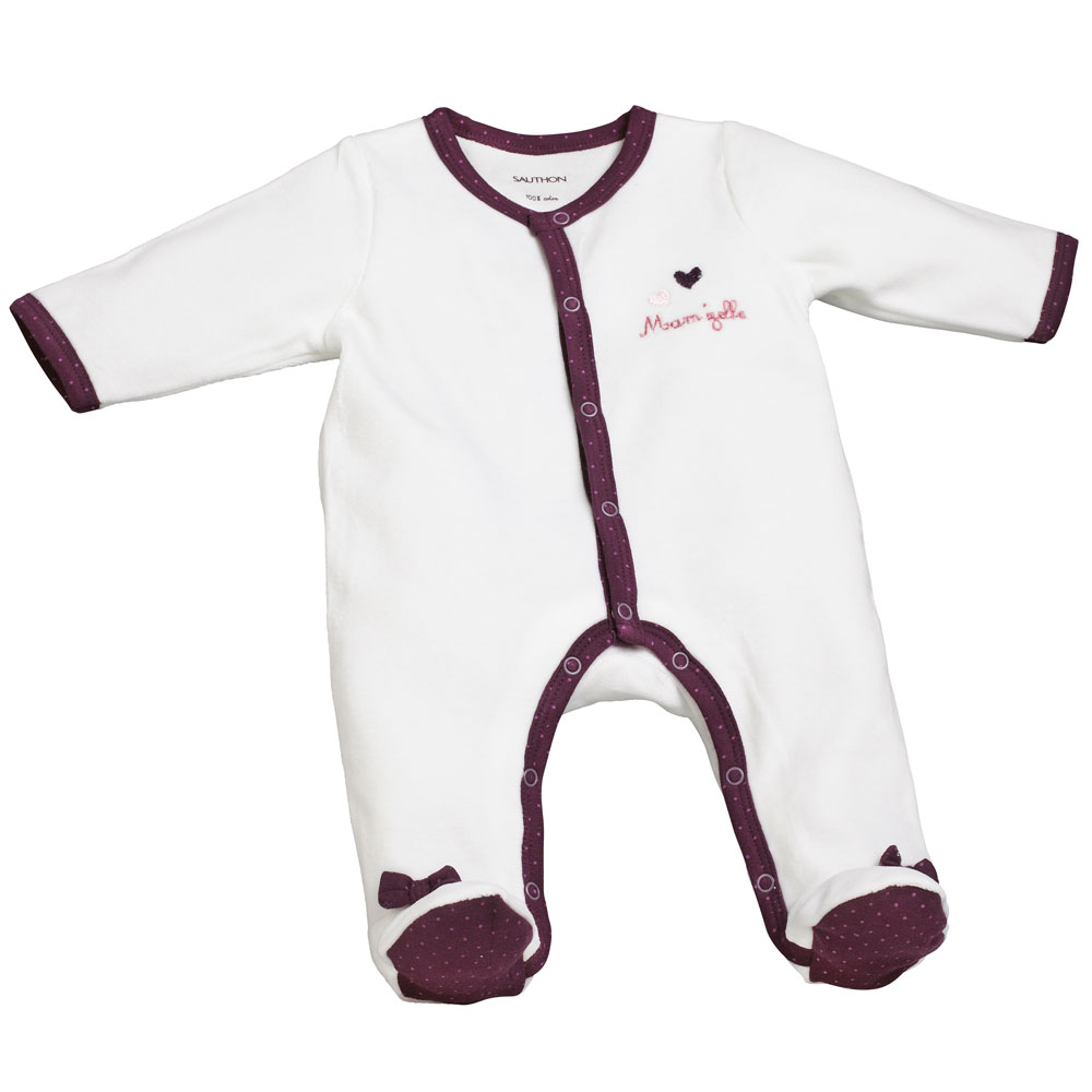 Pyjama Bebe Velours Blanc 1 Mois Mam Zelle Bou De Sauthon Baby Deco Sur Allobebe