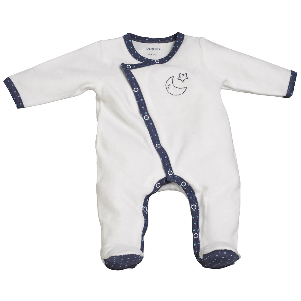 Pyjama bébé velours blanc 1 mois merlin de Sauthon baby deco sur